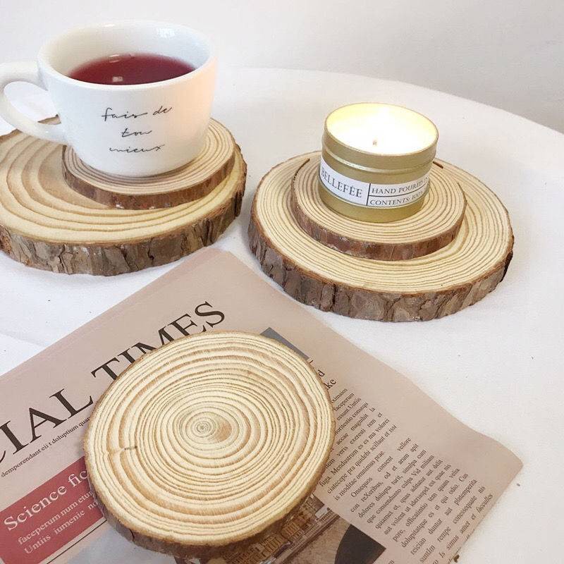 Ins Log Candlestick Tree Ring Pine Coaster Romantic Candlestick Decoration Coffee Shop Rural Dining Room Home Decoration Ramadan Mubarak Christmas