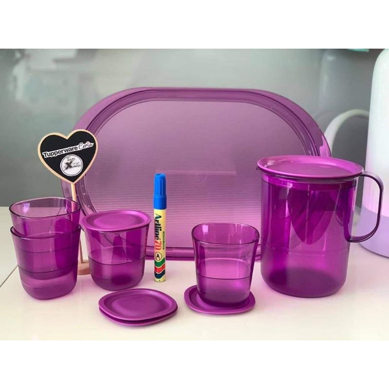 Tupperware Purple Crystalline Pitcher 1.2 L (1)/ Glass Set (4)/Serving Tray