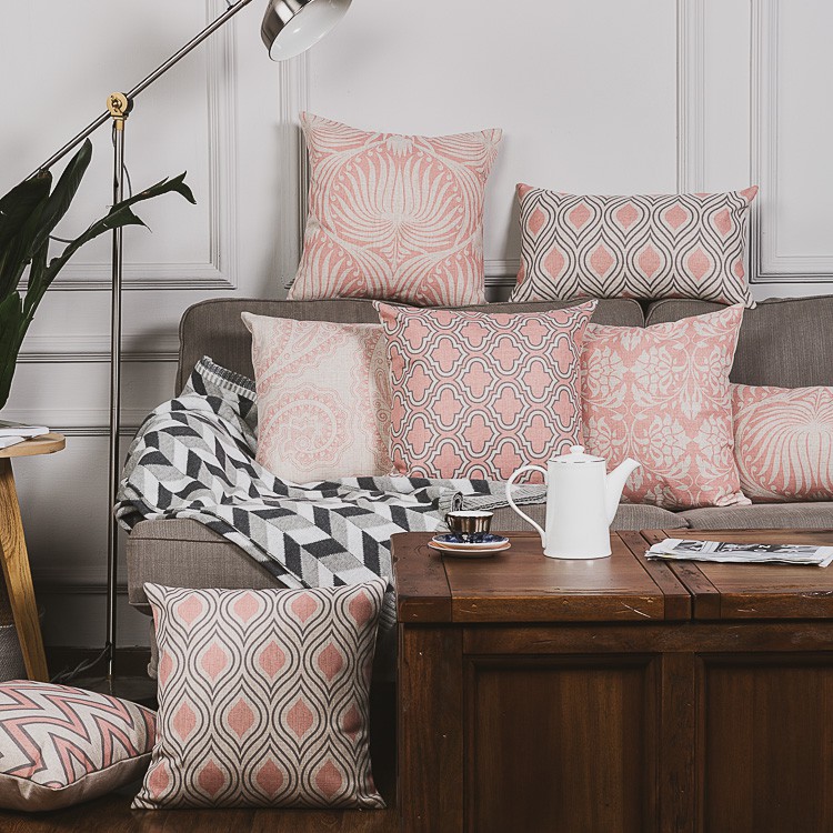 Modern Dusty Pink Chevron Quatrefoil Cushion Cover Linen Light