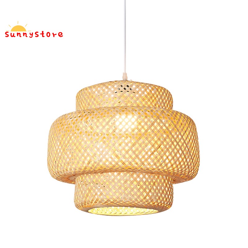 Handmade Bamboo Lampshade Pendant Ceiling DIY Restaurant Aisle Lamp Shades Weave Hanging Light (Without Light Source)