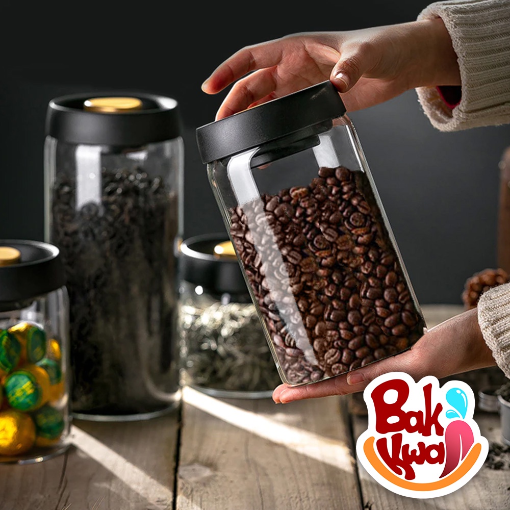 Coffee Bean Powder Airtight Food Storage Air Extraction Glass Canister