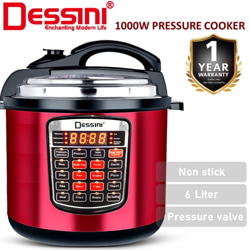 DESSINI ITALY 10IN1 6L Electric Digital Pressure Cooker Non-stick Stainless Steel Inner Pot Rice Cooker Steamer