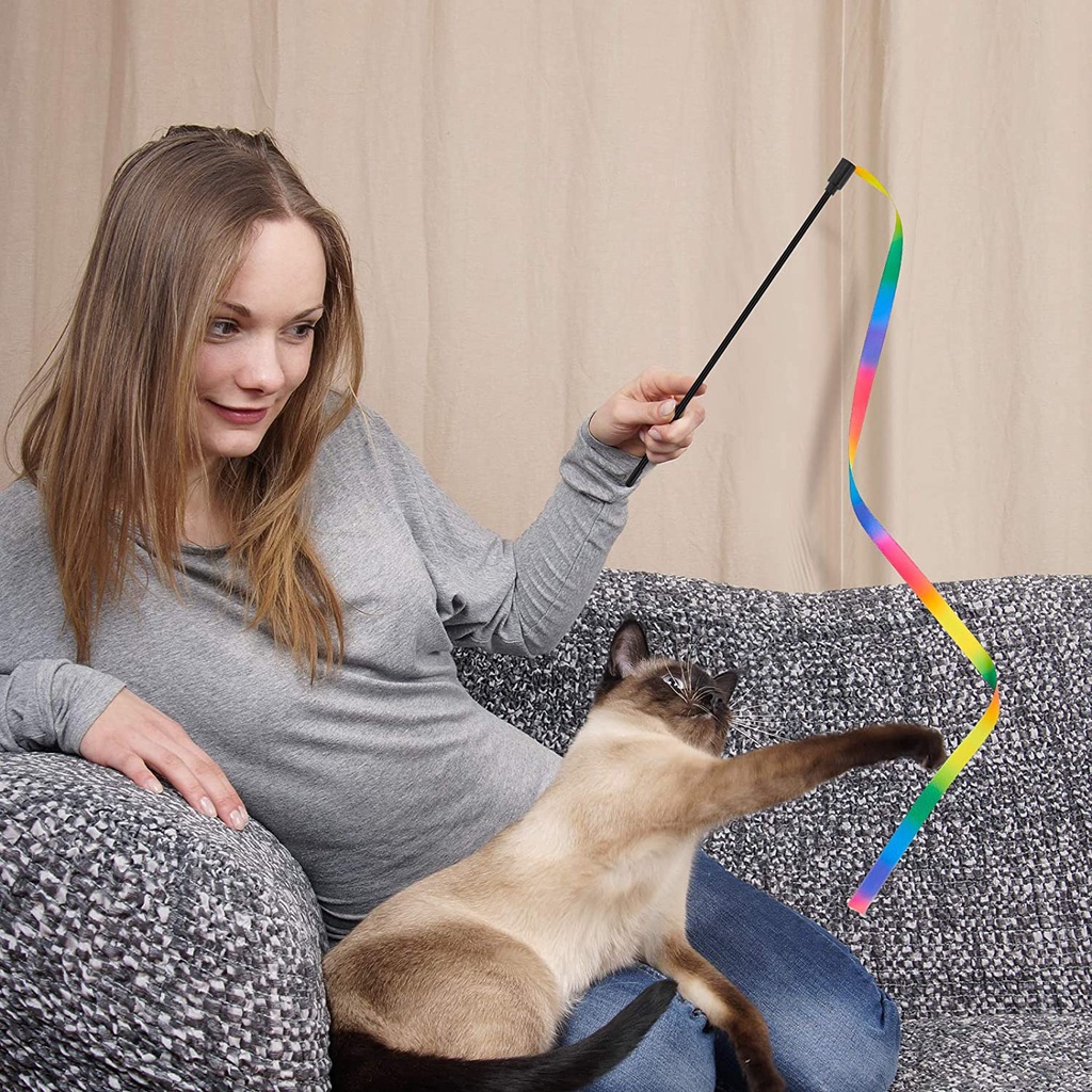 Versatile Purpose Double-Sided Rainbow Cat Wand String / Interactive Stick Toy Ribbon Charm/ Colorful Fabric Durable ... - Image 2