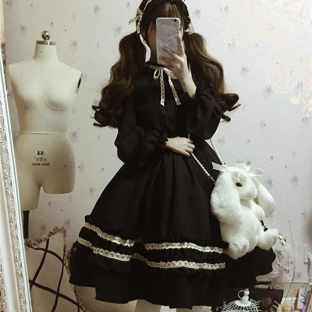 Japanese Lolita Dress Long Sleeve cute Babydoll