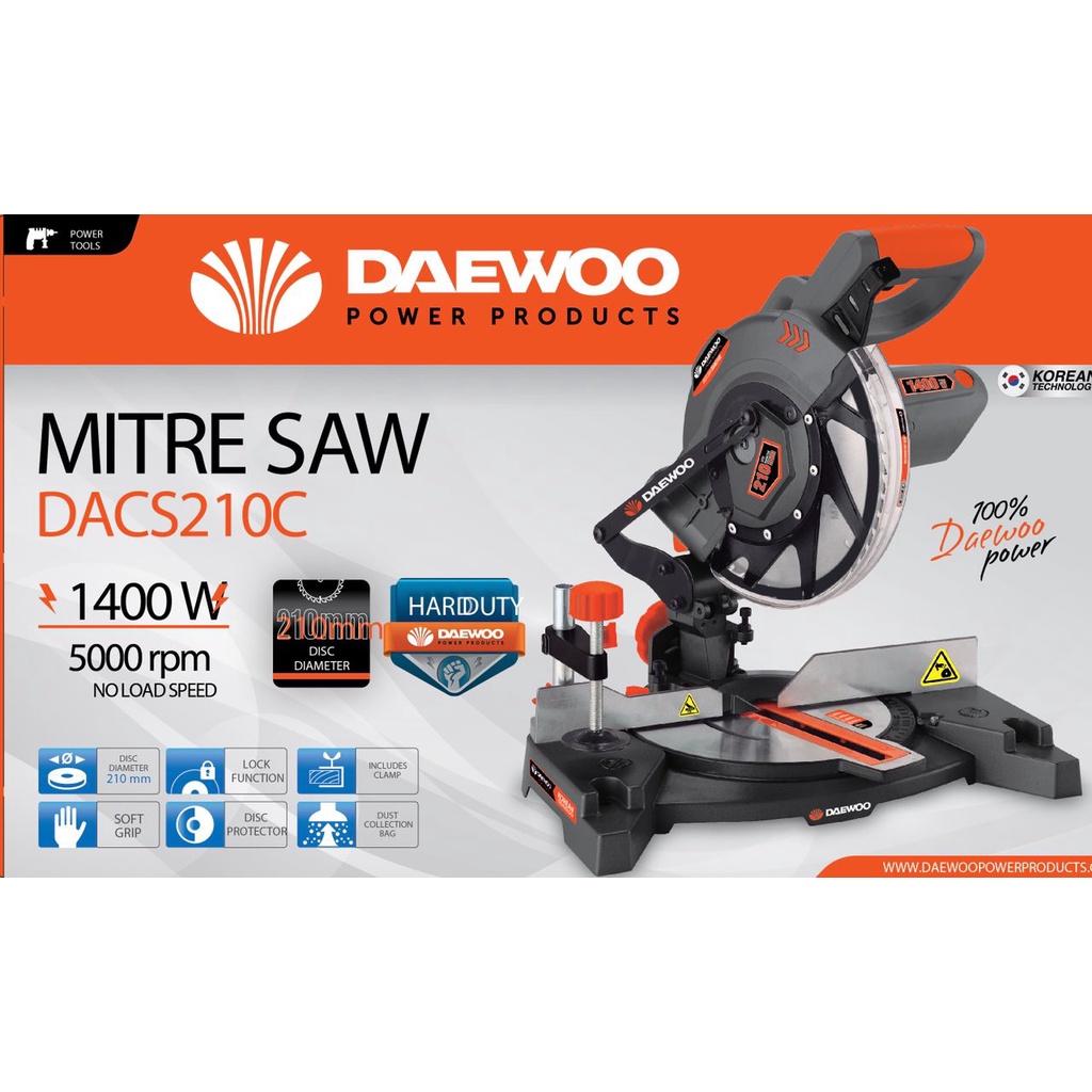 DAEWOO Miter Saw 1400W 8"/210mm DACS210C - Heavy Duty - Brand KOREA - 6 Months Local Warranty -