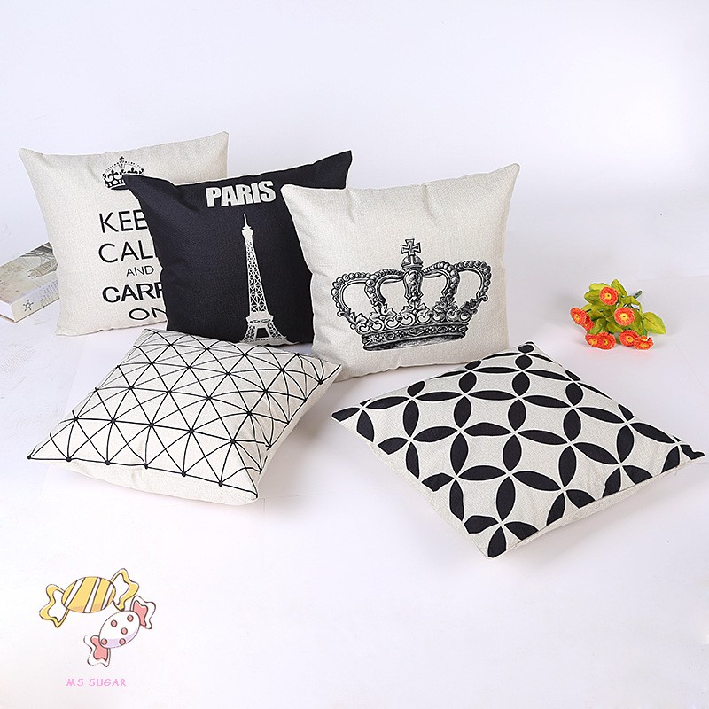Ms Pillow Case Black And White Pattern Pillowcase Cotton Linen