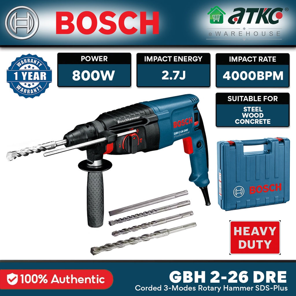 Bosch GBH 2-26 DRE Heavy Duty Rotary Hammer 3-Modes 800W (061125376C ...