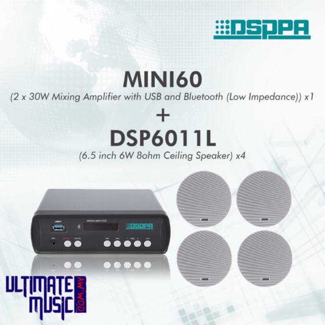 Dsppa Mini60 2x30w Mini Digital Amplifier With Usb Bluetooth