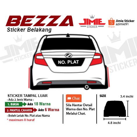 Sticker Kereta, Sticker Belakang Kereta Perodua Bezza 