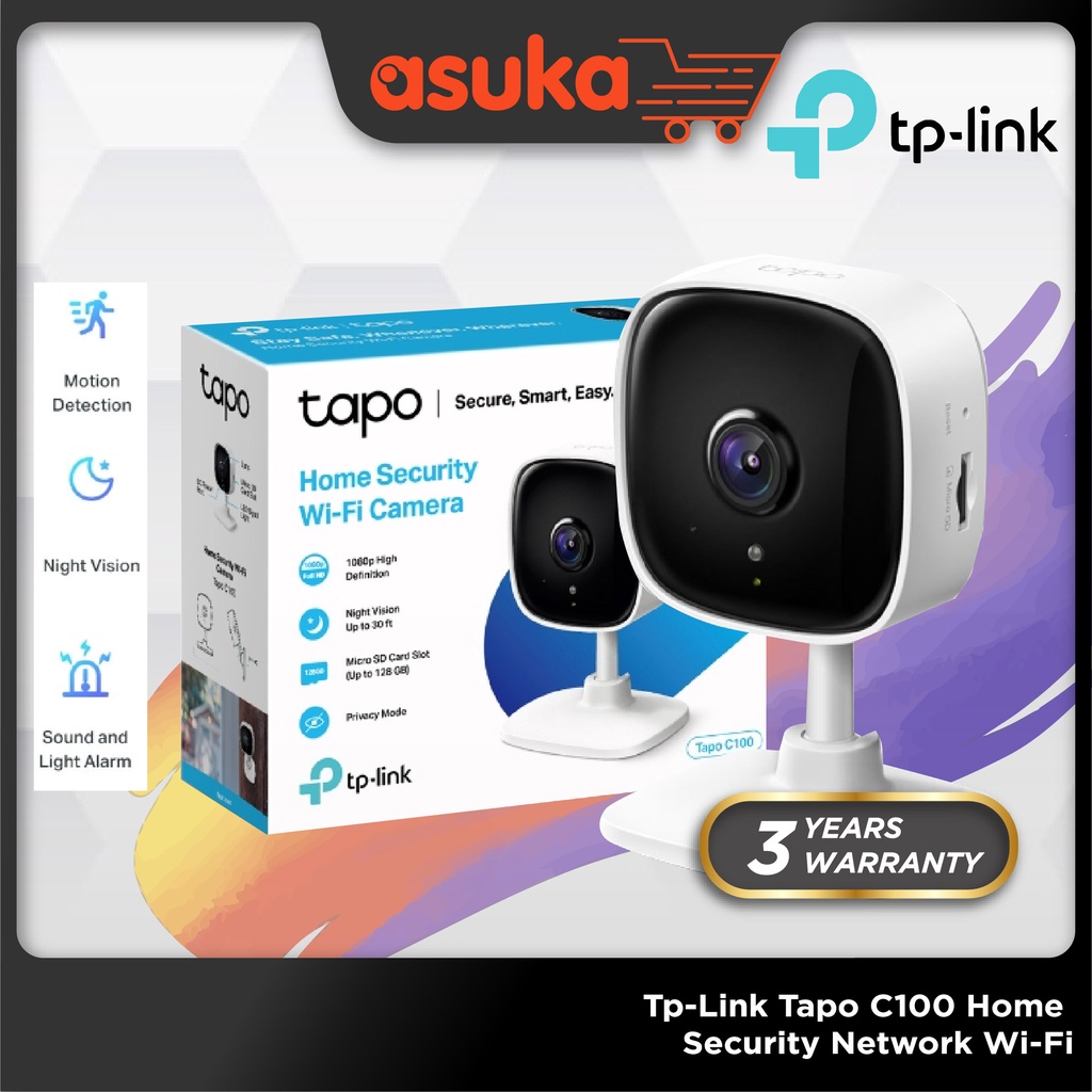 Tp-Link Tapo C100 Home Security Network Wi-Fi IP Camera CCTV, Day/Night view, 1080p Full HD resolution