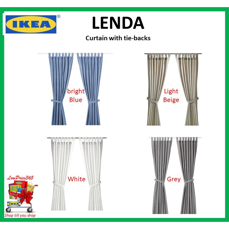 I K E A Lenda Curtains With Tie Backs White Bright Blue Light