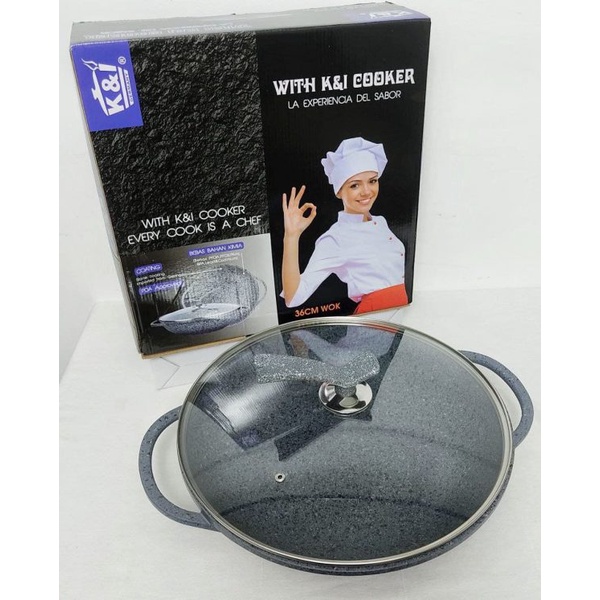 K&I Germany Granite Non Stick Ceramic Wok with Lid Cookware Periuk