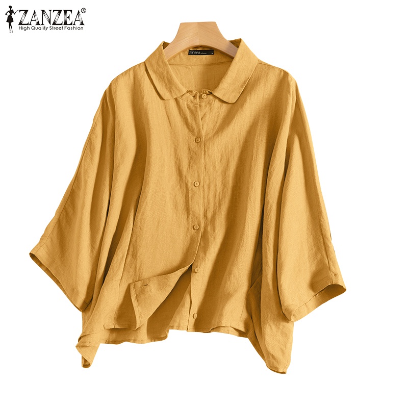 ZANZEA Women Daily Retro Casual Loose Long Sleeve Solid Color Blouse