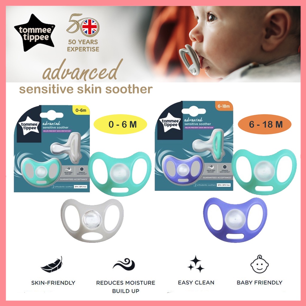 Tommee Tippee Advanced Sensitive Skin Pacifier Soother Puting Baby BPA 