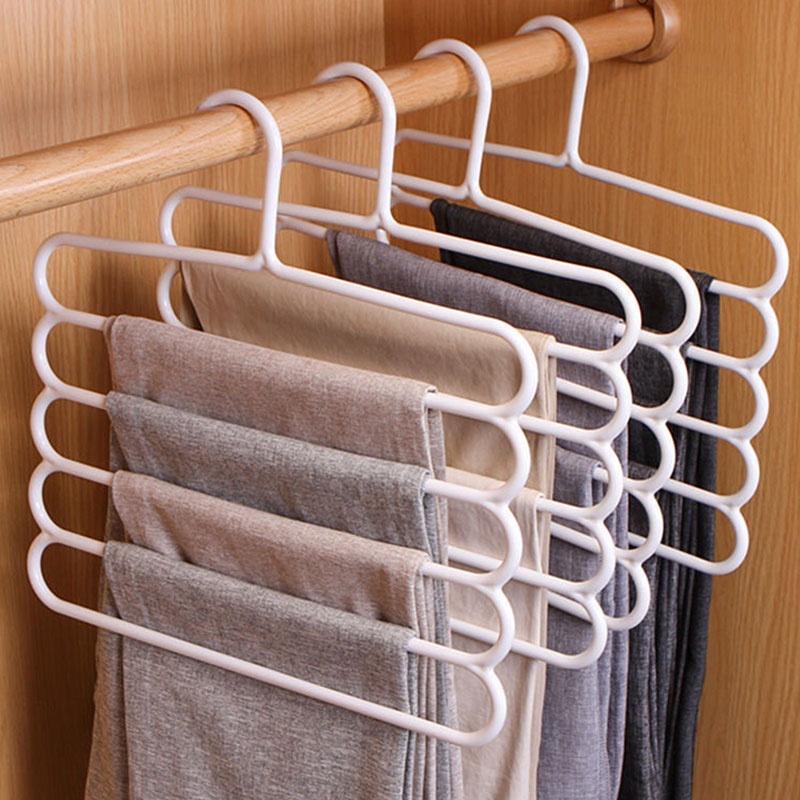 5 Multi Layer Pants Racks Super Space Saving Closet Hangers Holders for Trousers Towels Scarf Tie Clothes Organizer
