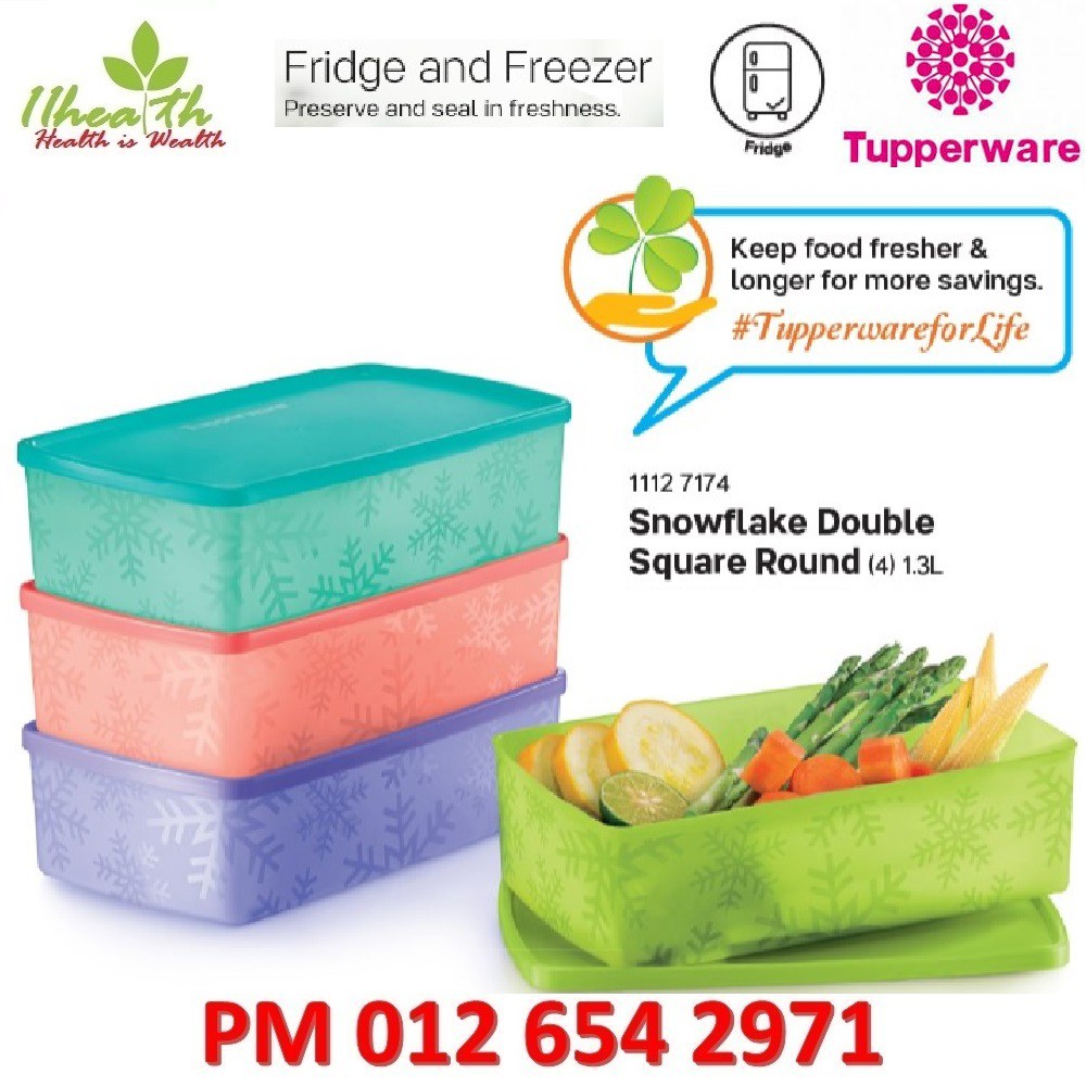 Tupperware Snowflake Double Square Round 1,300ml Fridge & Freezer