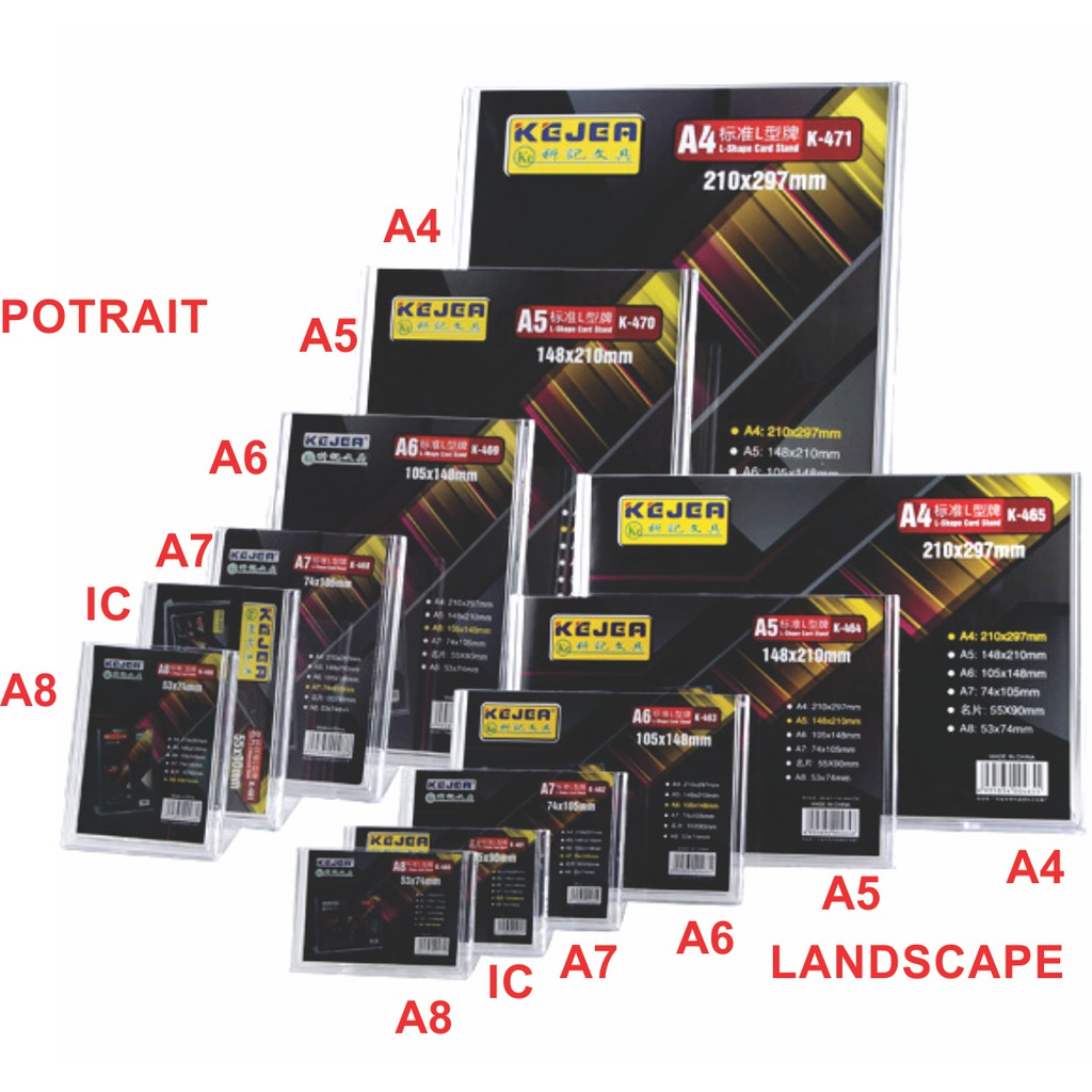Acrylic L-Shaped Display Stand L Shape A4 / A5 / A6 / A7 / IC / A8 ( Potrait / Landscape ) Acrylic Cashing