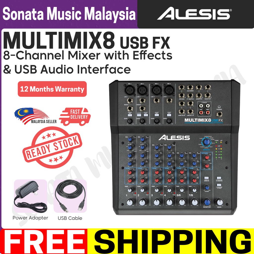 Alesis MultiMix 8 USB FX 8channel Mixer with Effects and USB Audio