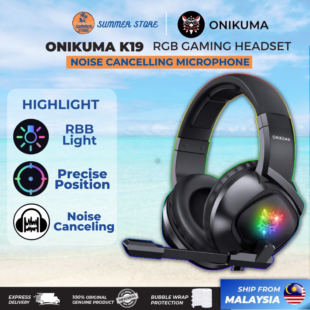 Onikuma K19 Over Ear Headphone Gaming Headsets RGB Full Oval Ear Heavy Bass Stereo Ultimate Gaming Headphones with Mic