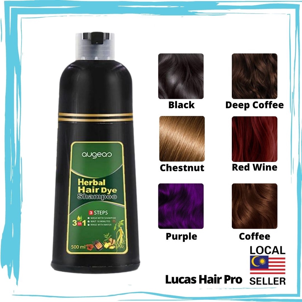 Augeas Herbal 3IN1 Hair Dye Shampoo - 500ml Ready Stock 100% Original |  Shopee Malaysia