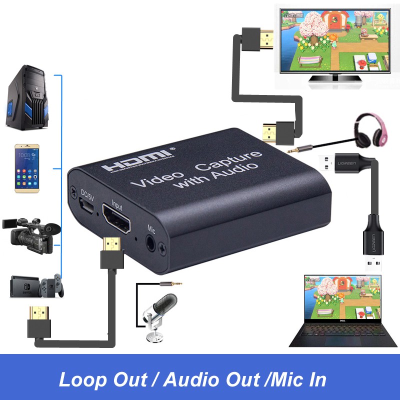 4K HDMI Video Capture Card 3.5mm Audio Output Mic Input Recorder Device