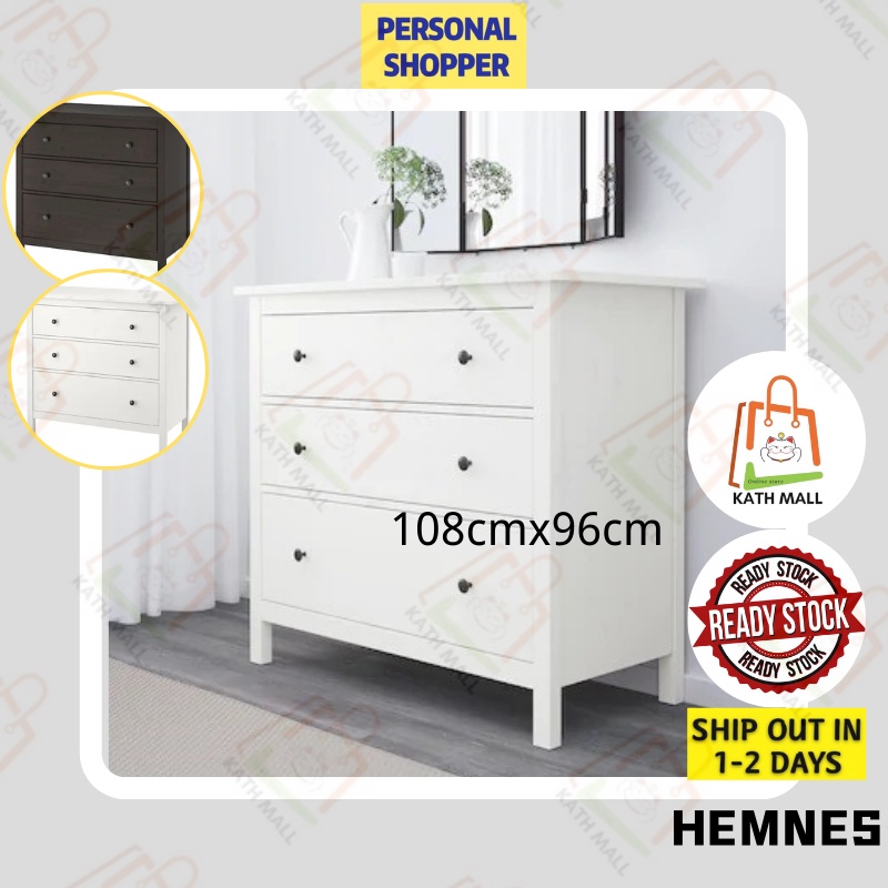 IKEA HEMNES Chest of 3 drawers, 108x96 cm I Almari berlaci Shopee