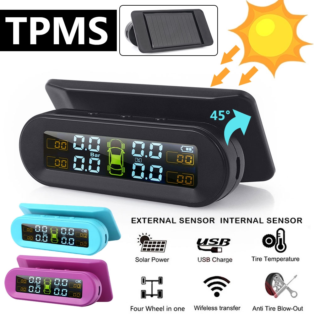 MASO Universal N10Y TPMS Tire Pressure Monitor Solar Power USB Rechargeable Digital RGB LCD Display Auto Security Alarm Systems with 4 Internal Sensors 