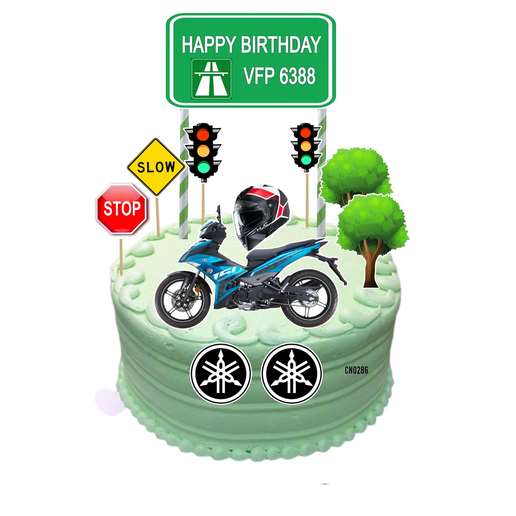 Custom Name Happy Birthday Cake Topper Moto Yamaha Y15 Ysuku Decoration Set Party Accessories Hiasan Kek Design Shopee Malaysia