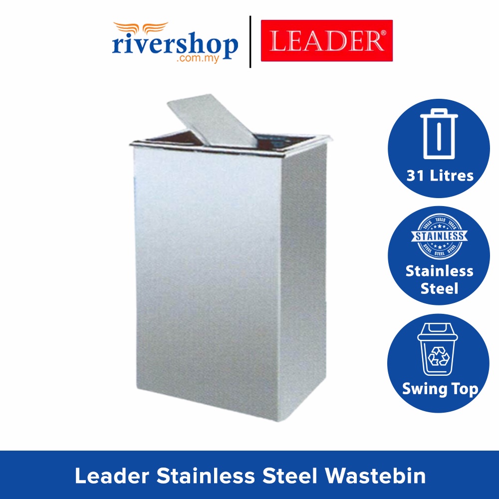 Leader Litres Stainless Steel Rectangular Flip Top Bin Rft Ss