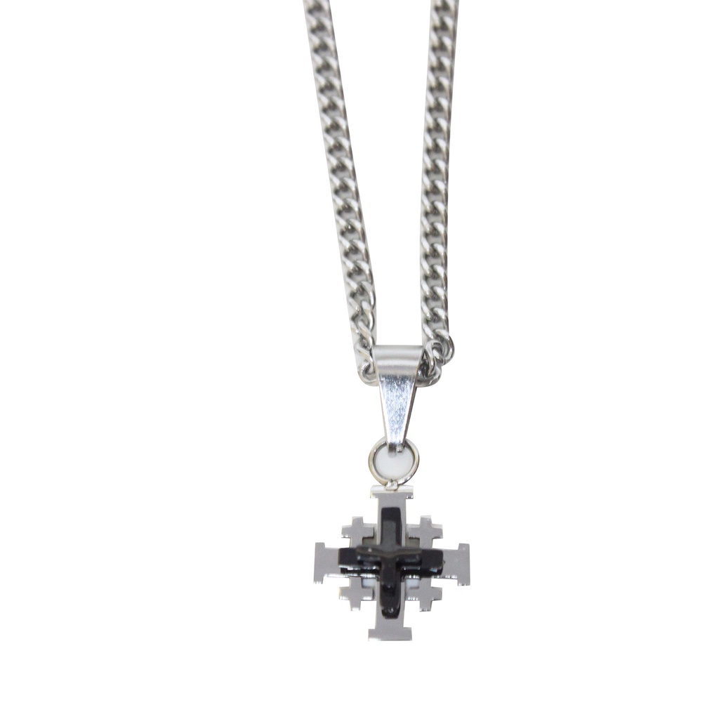 {Ready Stock Malaysia} Christian Catholic Jewelry Gift Stainless Steel Jerusalem 1.5cm Crucifix/Chain