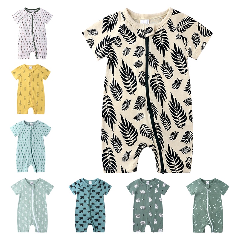 2024 Baby One-Piece Romper Girls Clothes Boys Pajamas Leaf Short Sleeve O-Neck Infant Jumpsuit Toddler Outfits Bodysuit For Newborn 0-36 Months