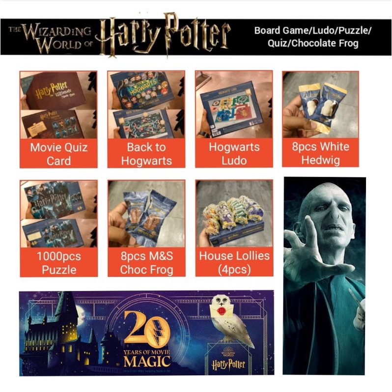 Harry Potter 20th Anniversary Return to Hogwarts Chocolate Board Card Game-Ludo/Puzzle/Quiz Card/M&S Frog Lollies