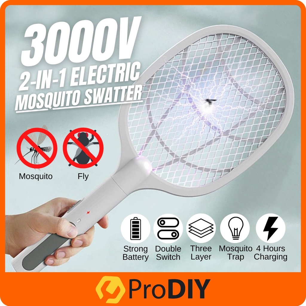 Electric Mosquito Swatter Rechargeable Handheld Racket Insect Fly Bug Mosquito Racket Pembunuh Nyamuk Lalat ( WD947 )