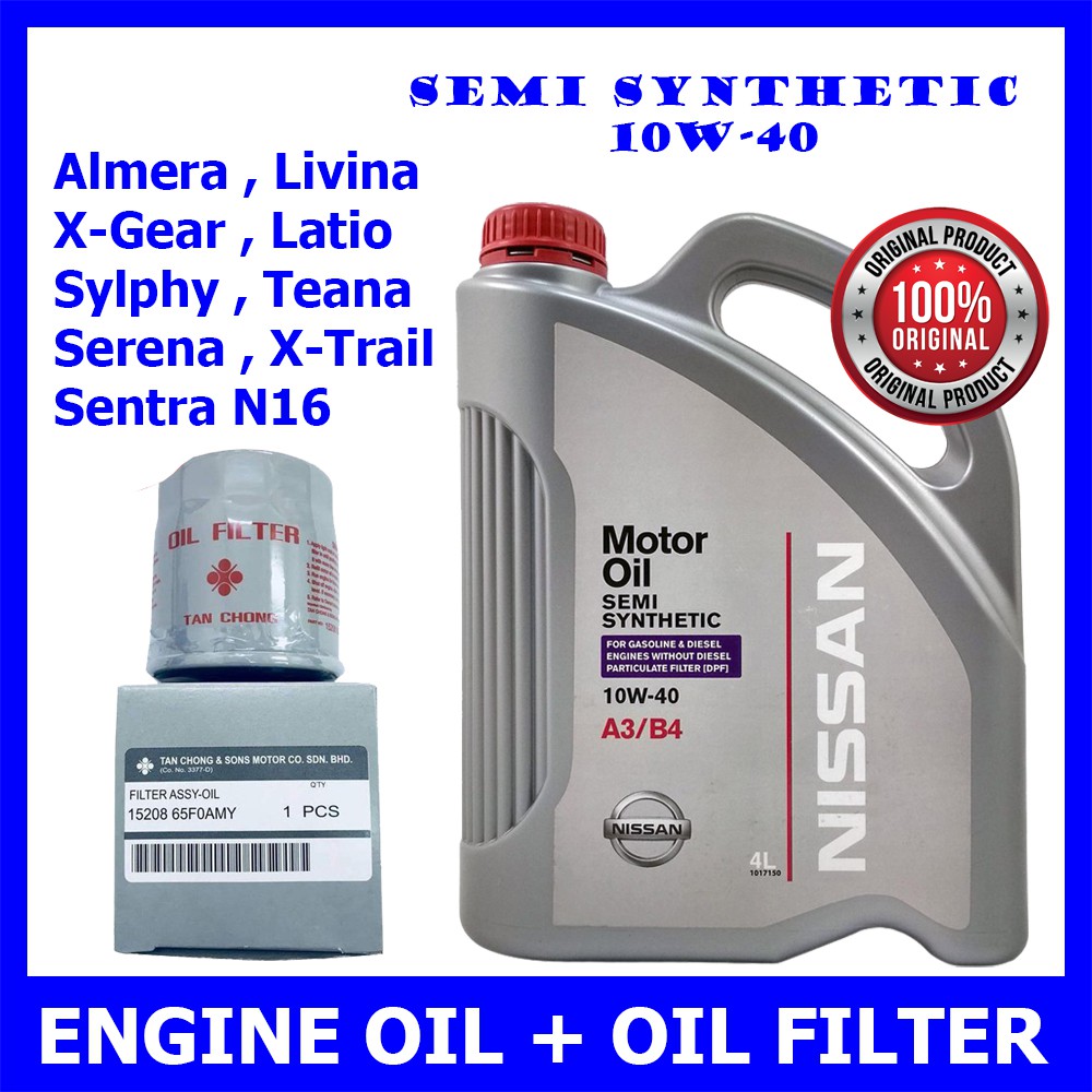 (with Nissan Oil Filter) Nissan 10w40 Semi Synthetic Engine Oil (4l 