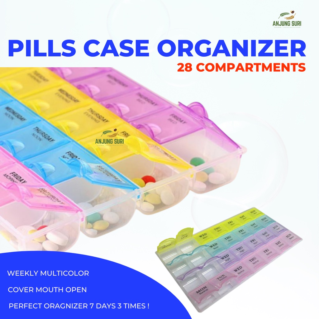 Pill Box 28 Holes Pills Organizer Bekas Ubat 28 Compartment Pill Case