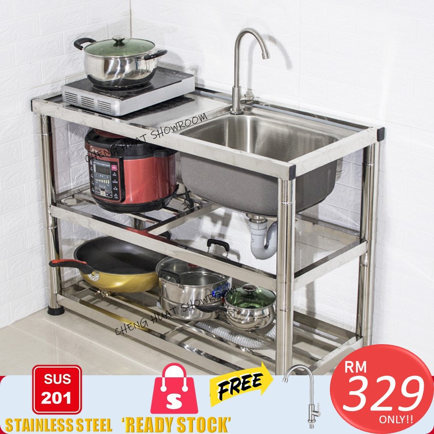 [READY STOCK] Stainless Steel Single Kitchen Sink With Stand Rak Sinki