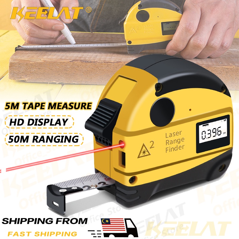 KELLAT 2 in 1 50M Laser Measure Digital Distance Meter 5M Tape Measure