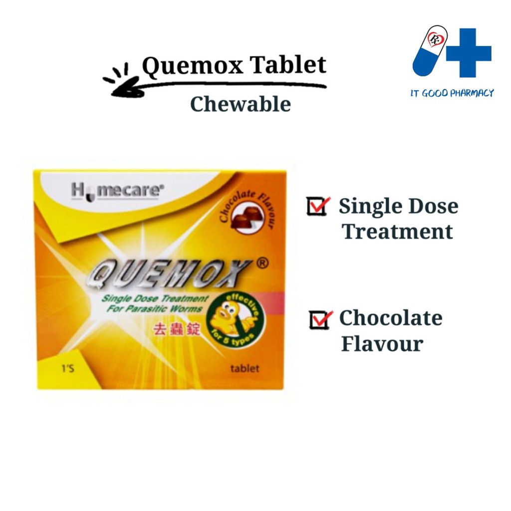 Quemox Deworm Chewable Table 1 S Ubat Cacing Exp 08 2023 Shopee Malaysia
