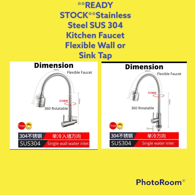 **READY STOCK**Stainless Steel SUS 304 Kitchen Faucet Flexible Wall or Sink Tap