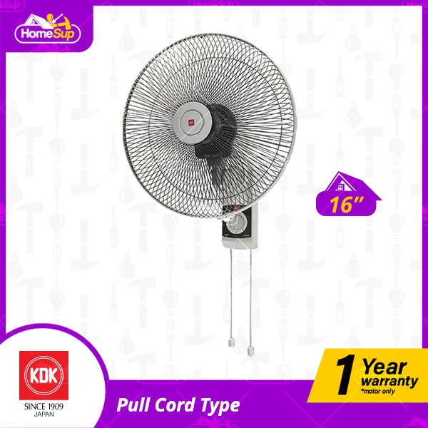 KDK Wall Fan Ku408 / Ku408-yg - 3 Speed Pull Cord Type White/Grey (16″ - Fan Blade) Kipas Dinding