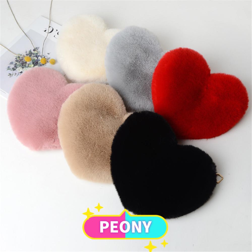 PEONY Fashion Shoulder Bag Cute Crossbody Handbag Messenger Bag Women Fluffy Soft Faux Fur Chain Heart Shaped khaki/grey/deep pink