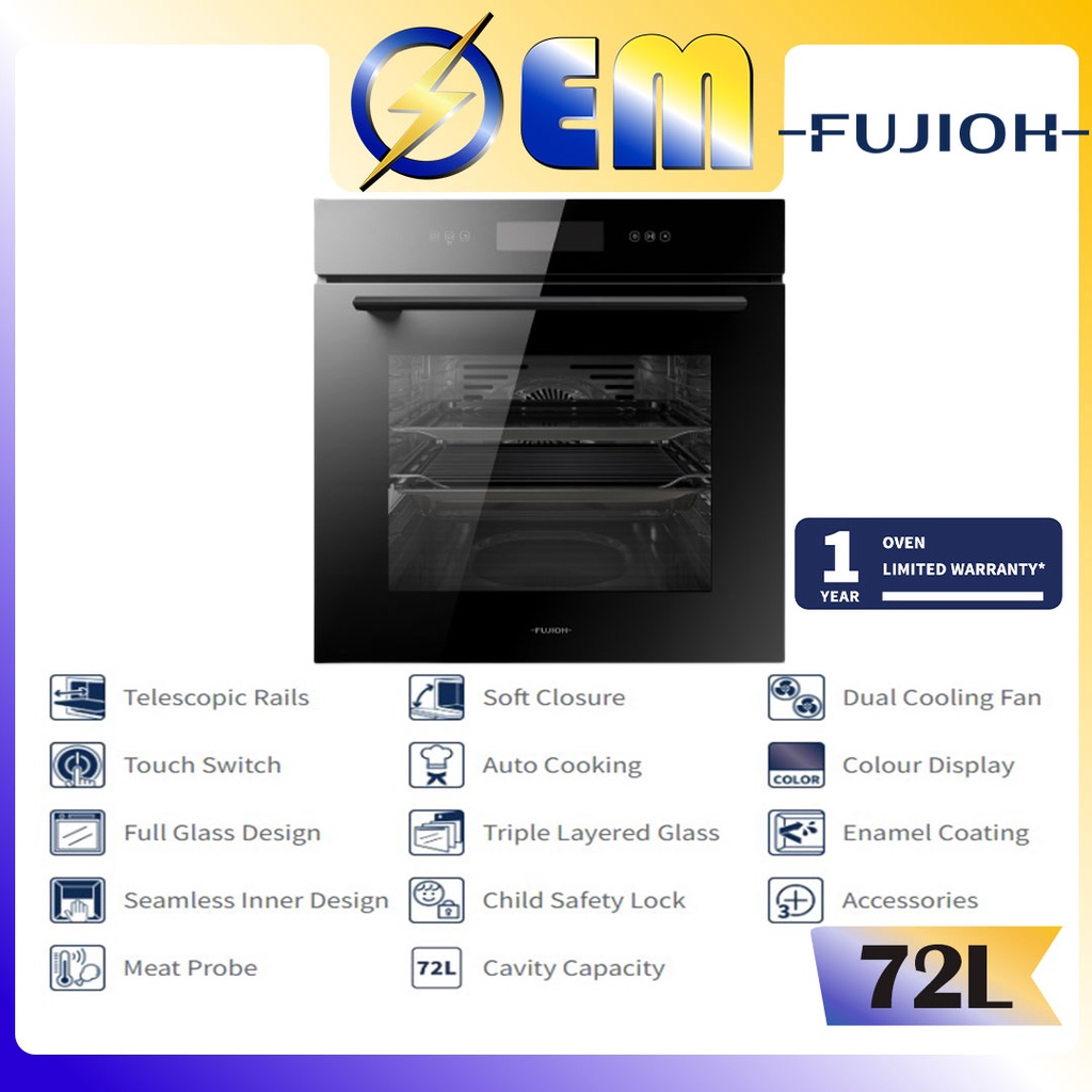 70L/72L FUJIOH BuiltIn Oven Ketuhar Full Glass Design FVEL6163
