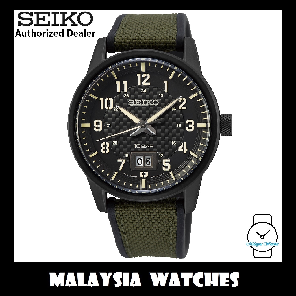 Seiko Gents SUR325P1 Sport 100M Matte Black Stainless Steel Case Black Dial  Green Nylon Topped Silicone Strap Watch | Shopee Malaysia