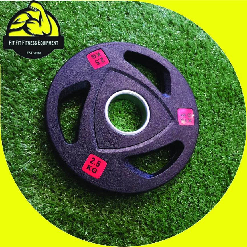 Ready Stock ✅ Olympic 2.5KG (50mm/ 5cm hold) Weight Plate Tri Grip Metal Plate Olympic Weight Plates Rubber Coated