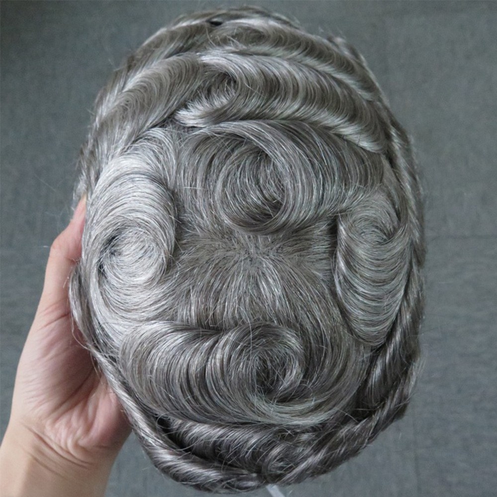 Full Swiss Lace Hair Systems Thinning Hair Men Hair Toupee Grey