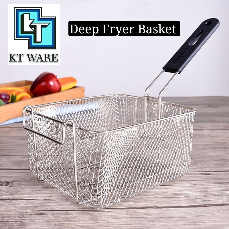 KT WARE French Fries Basket Cooking Kitchen Tool Stainless Steel Chips Fryer Rectangular Fry Basket Deep Frying