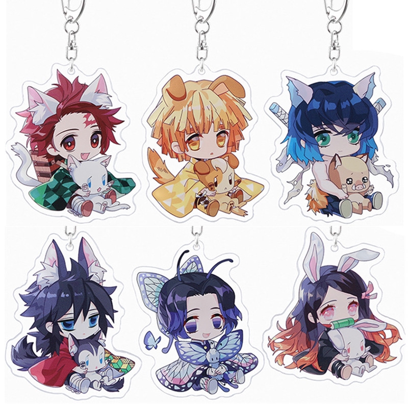 Cute Demon Slayer Kimetsu No Yaiba Acrylic Keychain Tanjiro Nezuko Genya Shinobu Tengen Mitsuri Muichirou Shinjurou Anime Acrylic Double Keychain