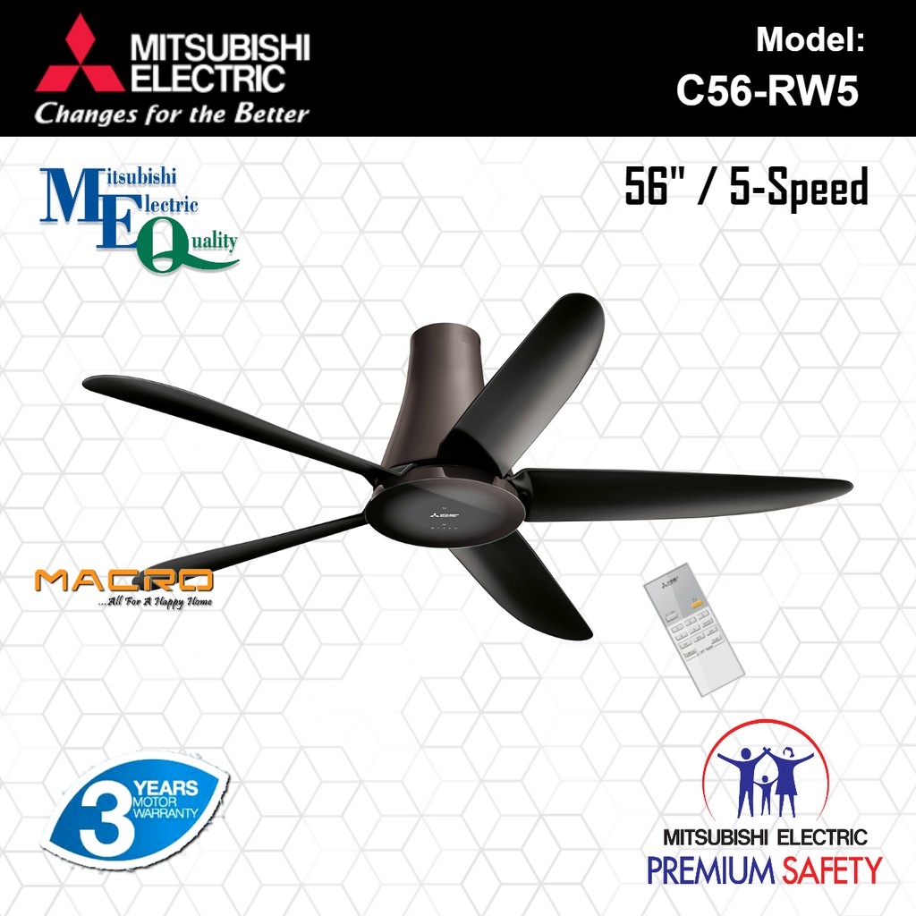 New Mitsubishi 4 Blade 5 Blade 56 Remote Control Ceiling Fan With 5 Speed