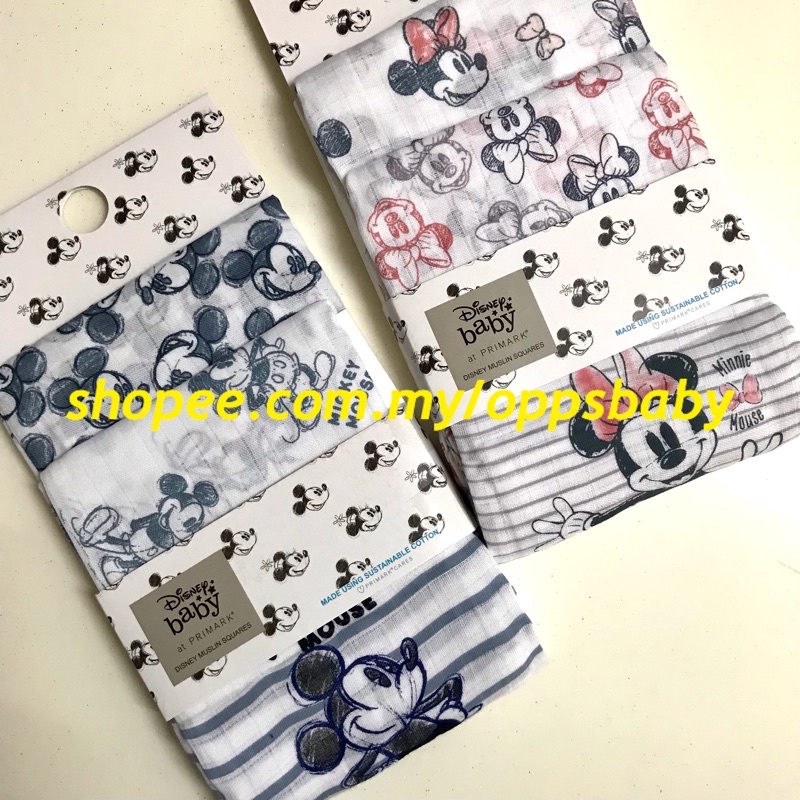 MINNIE MOUSE,WINNIE THE POOH PACK OF 3 PRIMARK DISNEY BABY MUSLIN SQUARES DUMBO 
