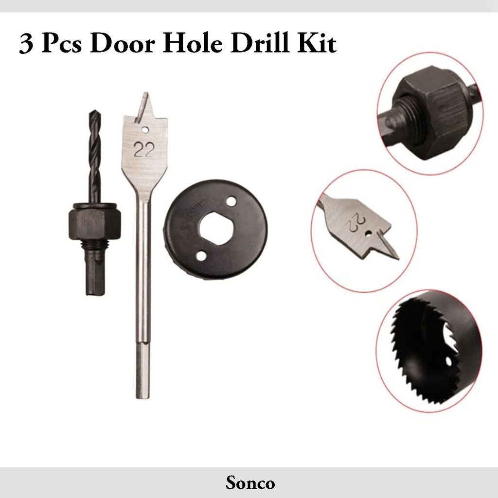 3 Pcs Door Lock Installation Hole Saw Kit Drill Bit Metal Hand
